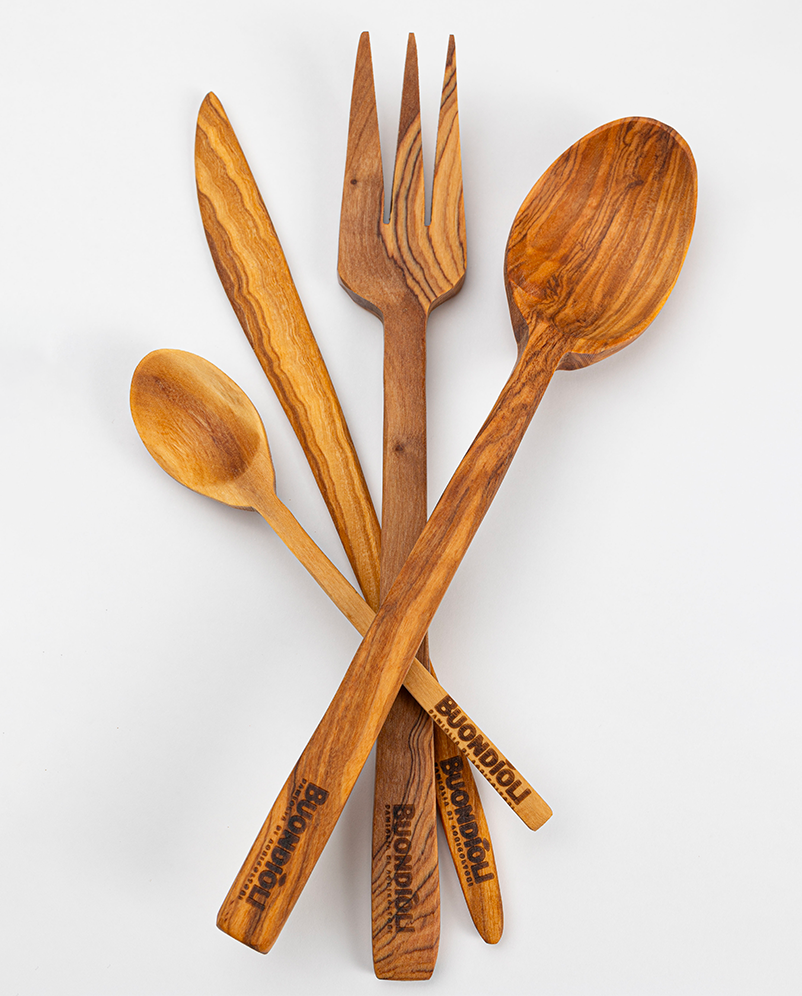 Set 4 posate da tavola in legno d'ulivo-0