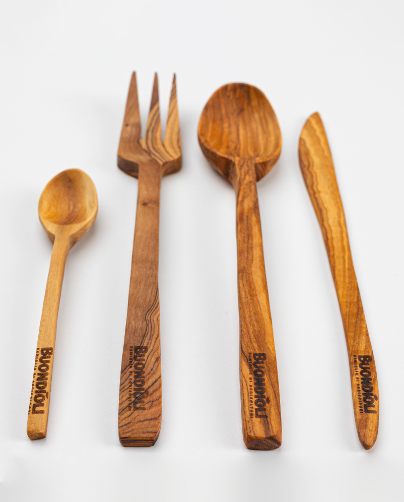 Set 4 posate da tavola in legno d'ulivo-2