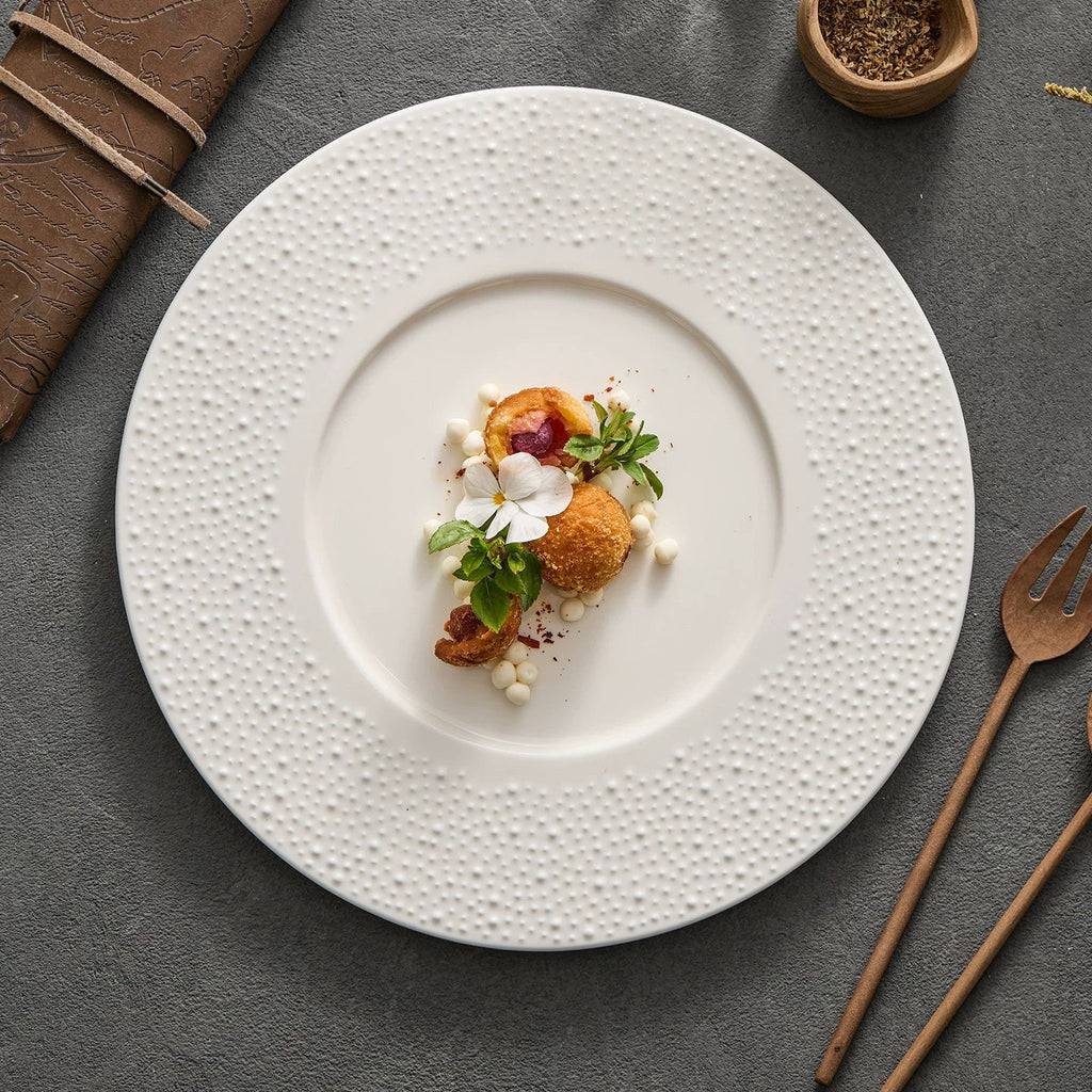Sesame Point Artisanal Flat Plate Collection – Minimalist Textured Fine China-1
