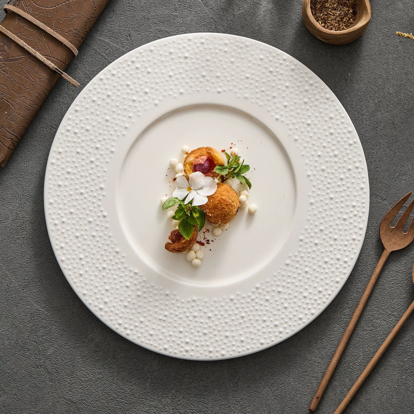 Sesame Point Artisanal Flat Plate Collection – Minimalist Textured Fine China-1