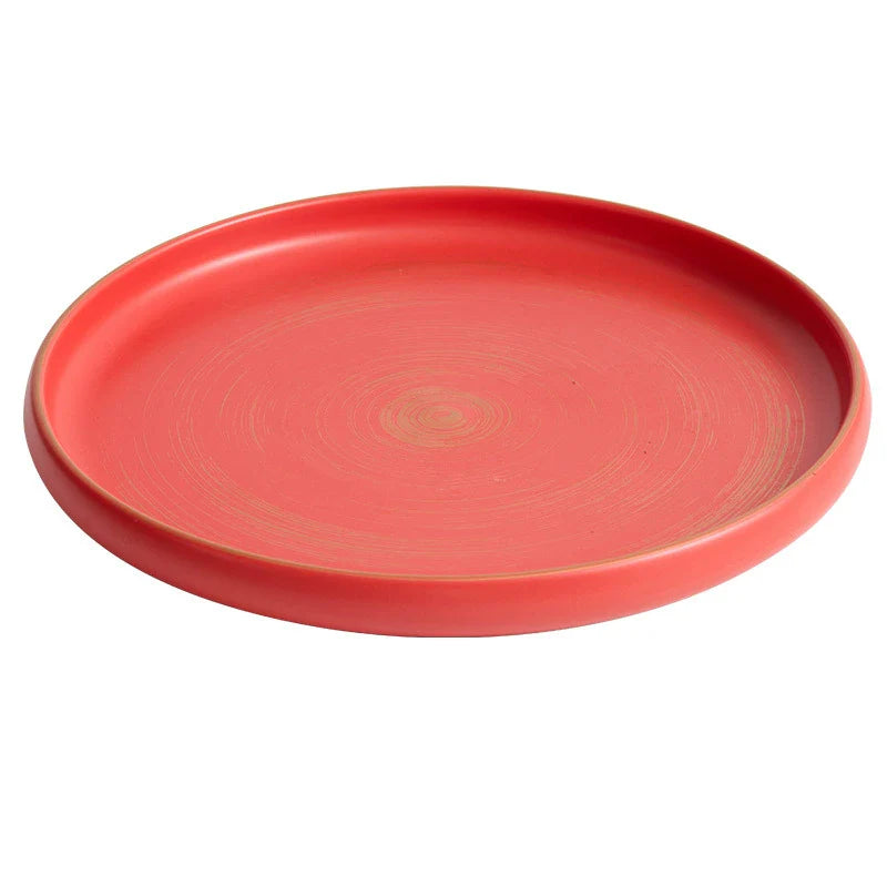 Handcrafted Matte Ceramic Plate with Raised Rim – Gold-Brushed Finish-4