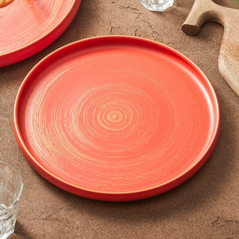 Handcrafted Matte Ceramic Plate with Raised Rim – Gold-Brushed Finish-3