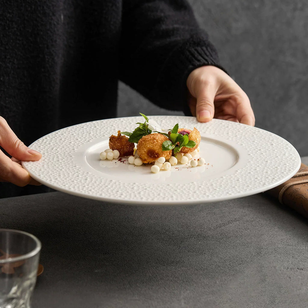 Sesame Point Artisanal Flat Plate Collection – Minimalist Textured Fine China-2